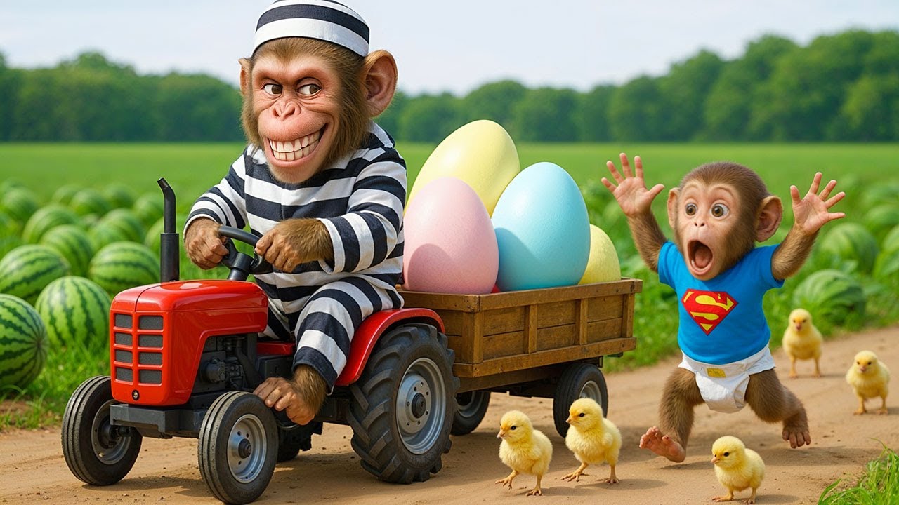 Monkey iZi Drives Tractor to Care for Chickens, Harvest Eggs & Catch a Sneaky Thief on the Farm! 🐒🚜🥚