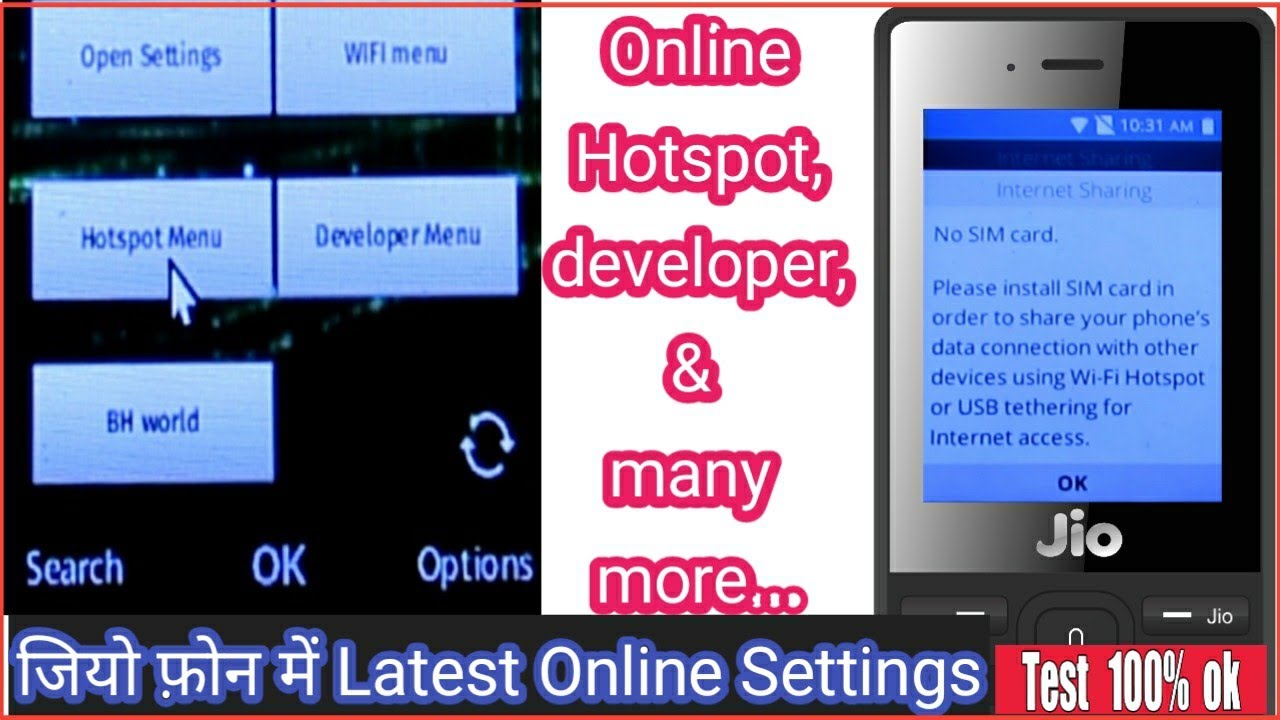 Jio phone Online hotspot , Developer , And many more...