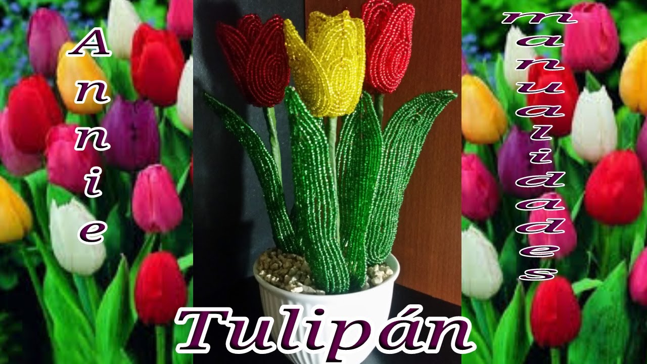 Tutorial: 🌷Como hacer un tulipán con chaquira/mostacillas y alambre. #18 🌷