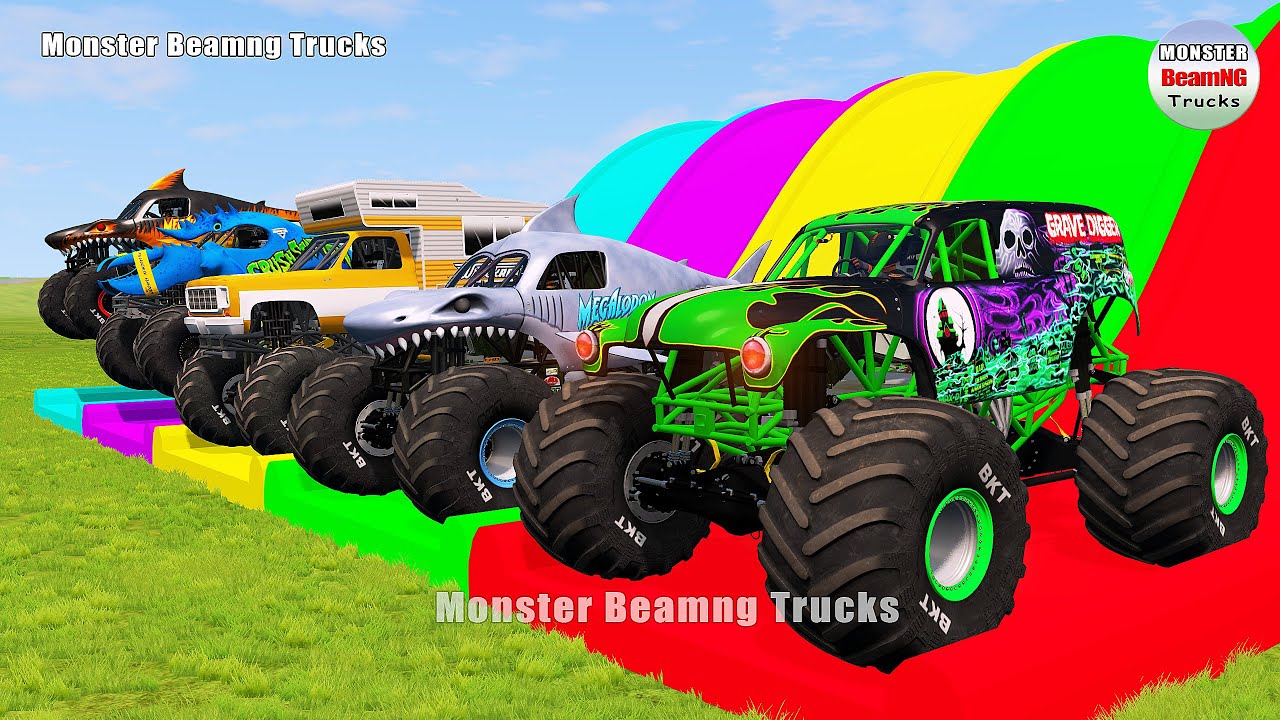 Triple Flatbed Trailer Monster Trucks Transport with Slide Color - BeamNG.drive 492