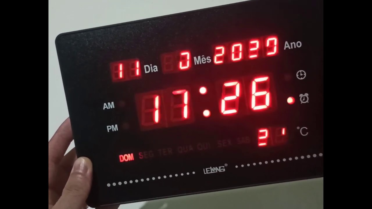 Relógio Parede Led Digital Calendário Alarme Temperatura 23x15cm - LE-2114
