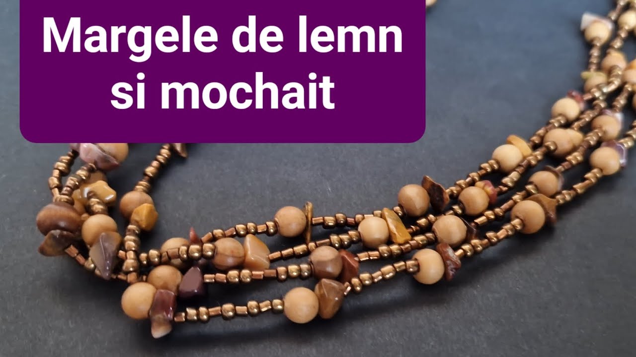 Colier din margele de lemn si mochait. #bijuteriipietresemipretioase #colier #handmade 