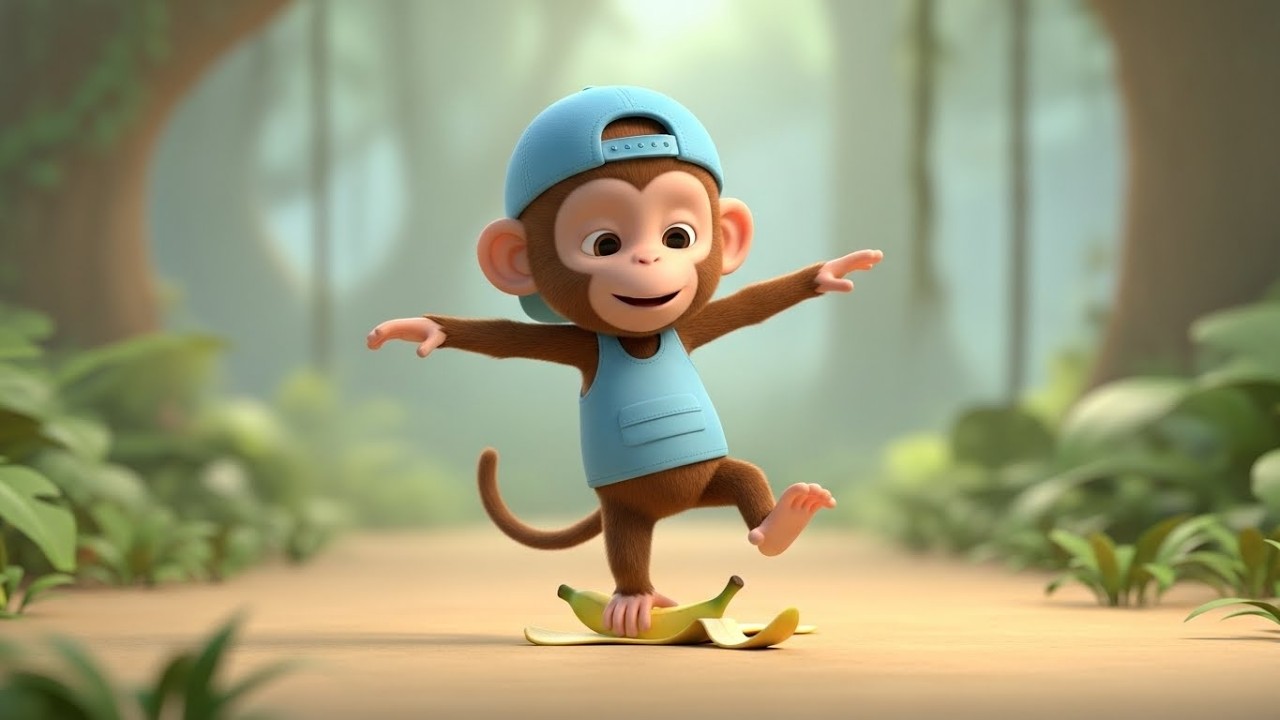 Глупая обезьянка поскользнулась на банане 🐒🍌😂 | Мультфильм для детей и весёлые приключения