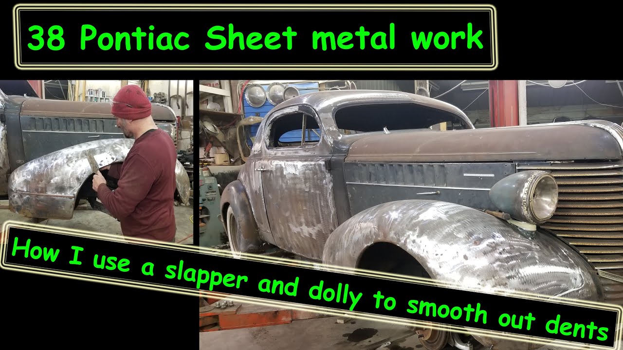Removing dents with basic tools. Using a slapper along with hammer and dolly on the 1938 Pontiac.