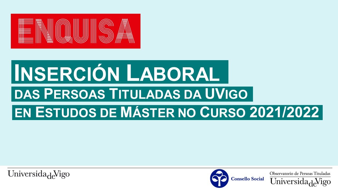 Enquisa | Inserción Laboral das persoas tituladas da UVigo en estudos de Mestrado no curso 2021/2022