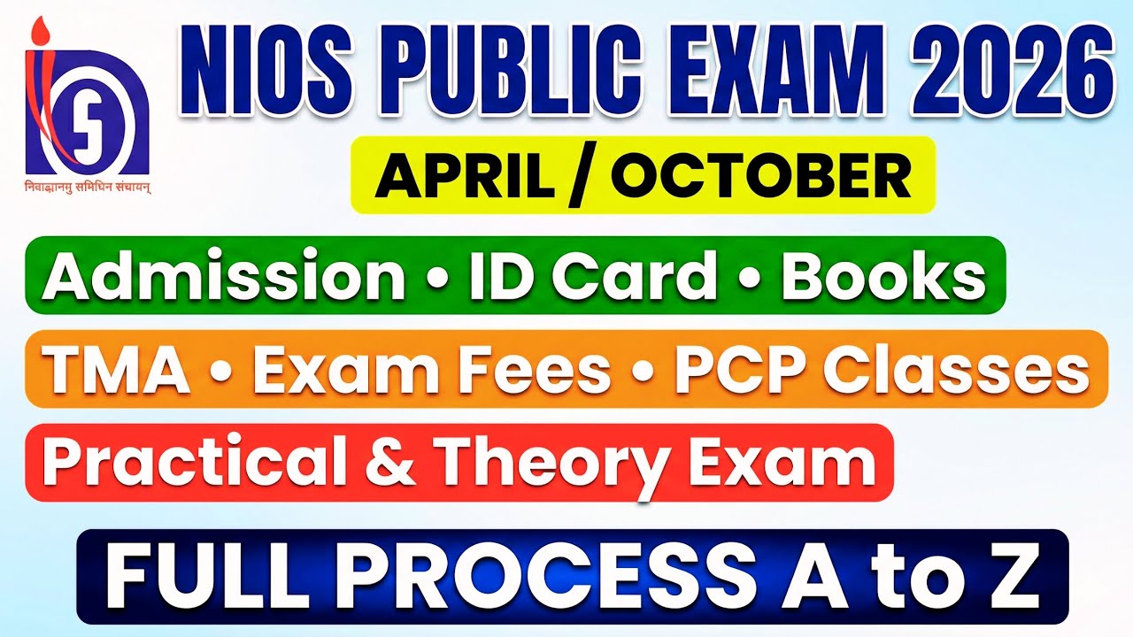 NIOS October 2026 Exam Date | Admission, TMA Submission, Practical, Theory | April 2027 Admission भी