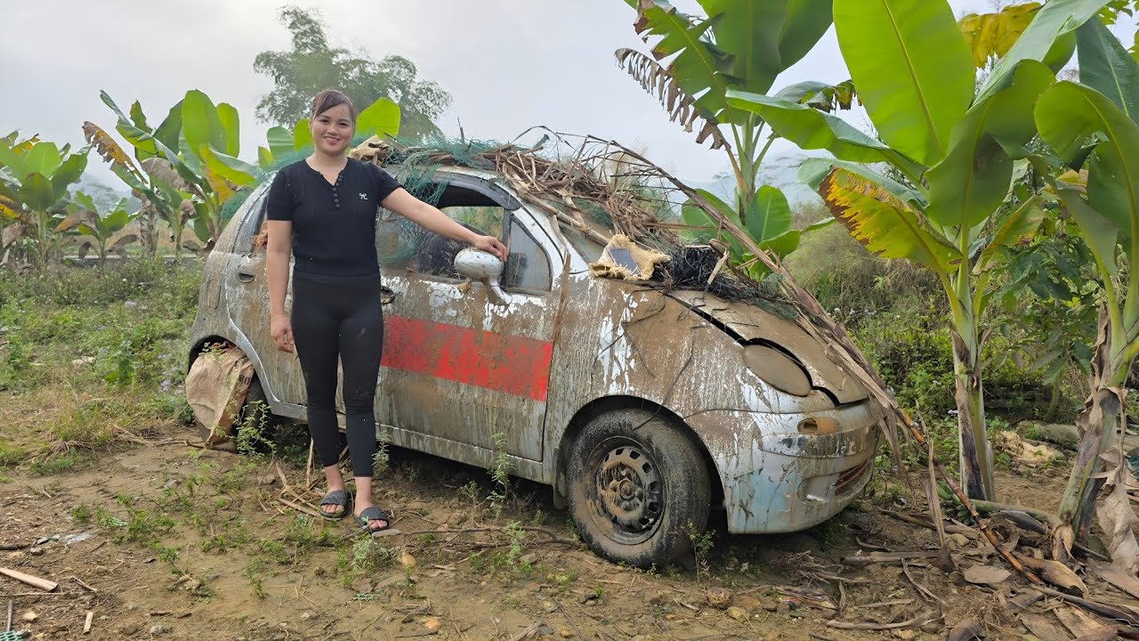 Girl repairs and restores scrap cars with engines that won't start.