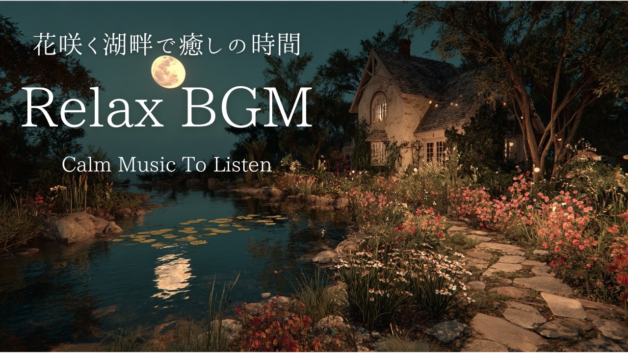 【睡眠・癒しBGM】花咲く湖畔の洋館で静かに過ごす夜 【1h】