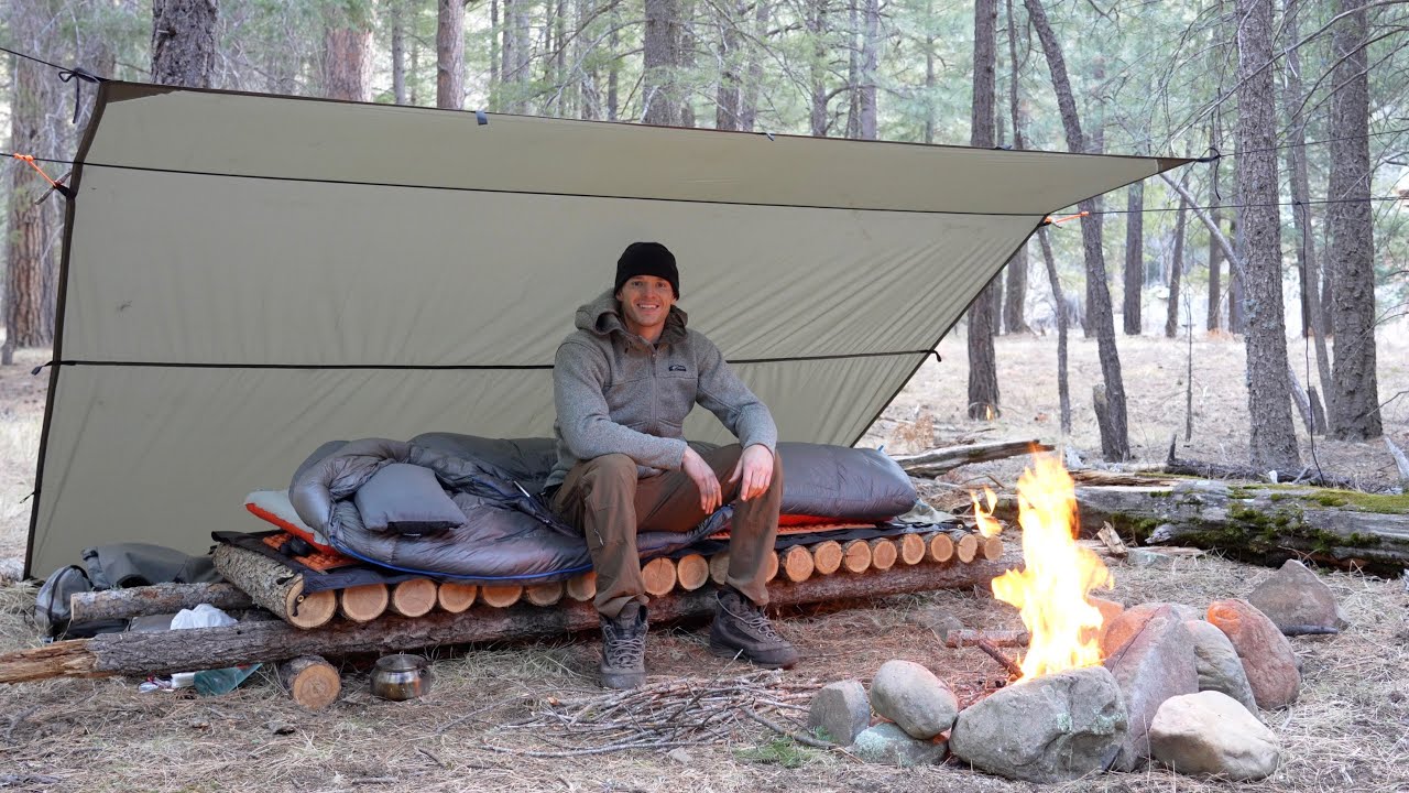 Solo Camping in a Bushcraft Tarp Shelter