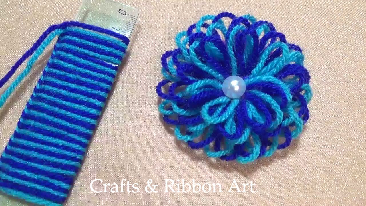 Amazing Woolen Flower Craft Ideas with Scale - Hand Embroidery Easy Trick - Sewing Hack- Yarn Flower