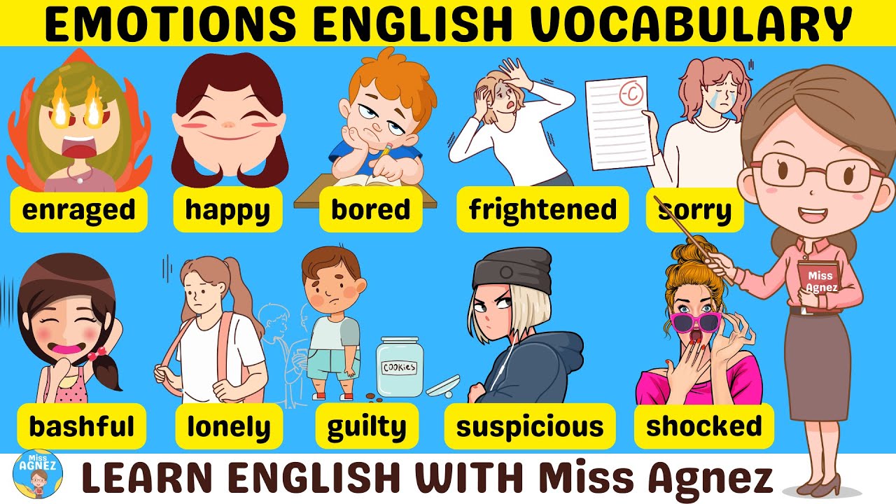 31+ Emotions and Feelings Vocabulary With Examples and Pictures | Fun English with Miss Agnez