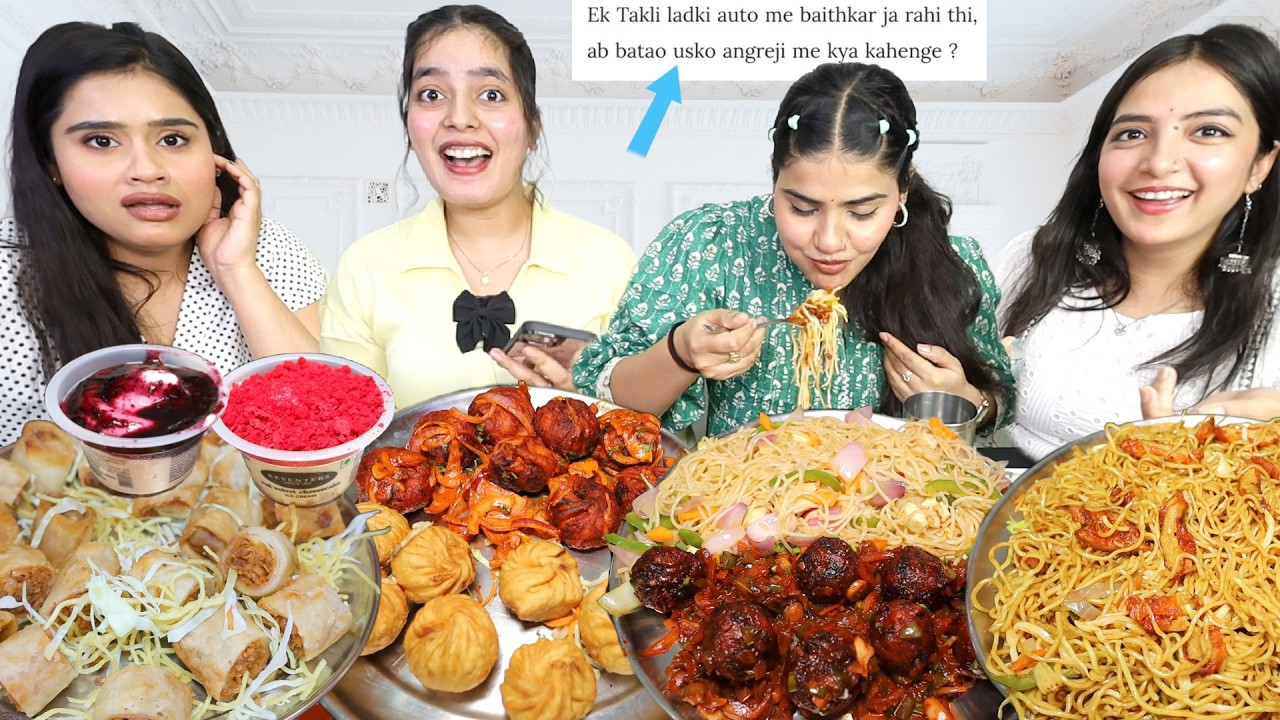 Guess the Riddles (Paheliya) Food Challenge/Momos🔥, Manchurian, Hakka Noodles, Chowmein, Spring Roll
