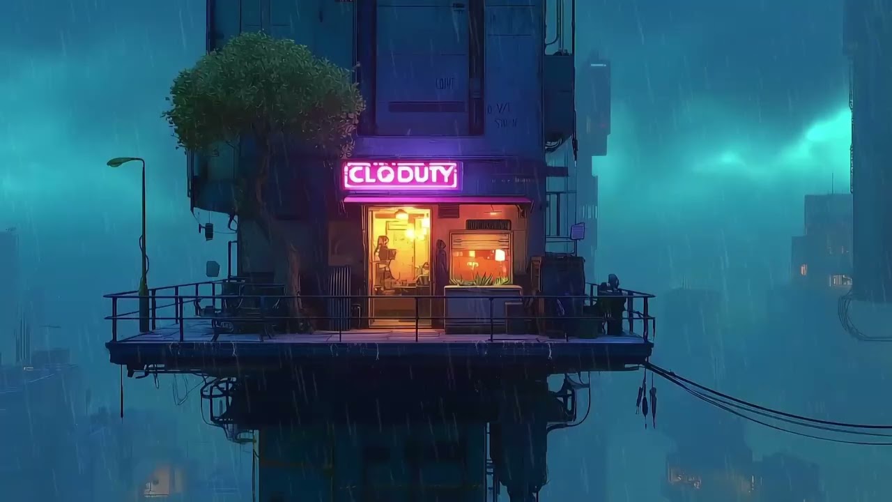 Alone on a Rainy Balcony 🌌 Cyberpunk City Lofi 🎧 Focus Music