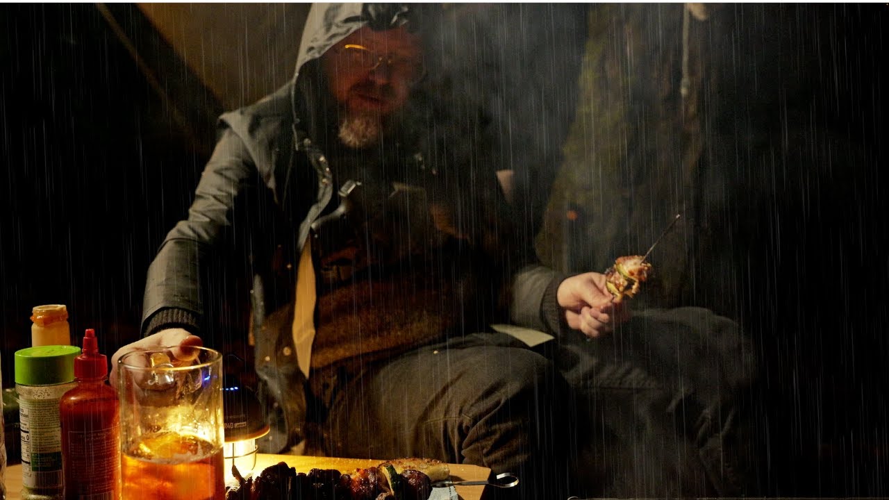 Solo Camping in Rain Storm ( Xbox, Drinking, Cooking Over Fire, Relaxing Sounds)