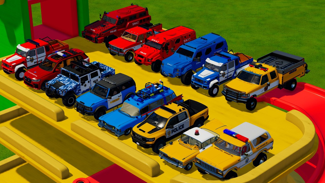 TRANSPORTING POLICE CARS, OFF-ROAD VEHICLES & SPORTS CARS WITH BIG TRUCKS - Farming Simulator 22