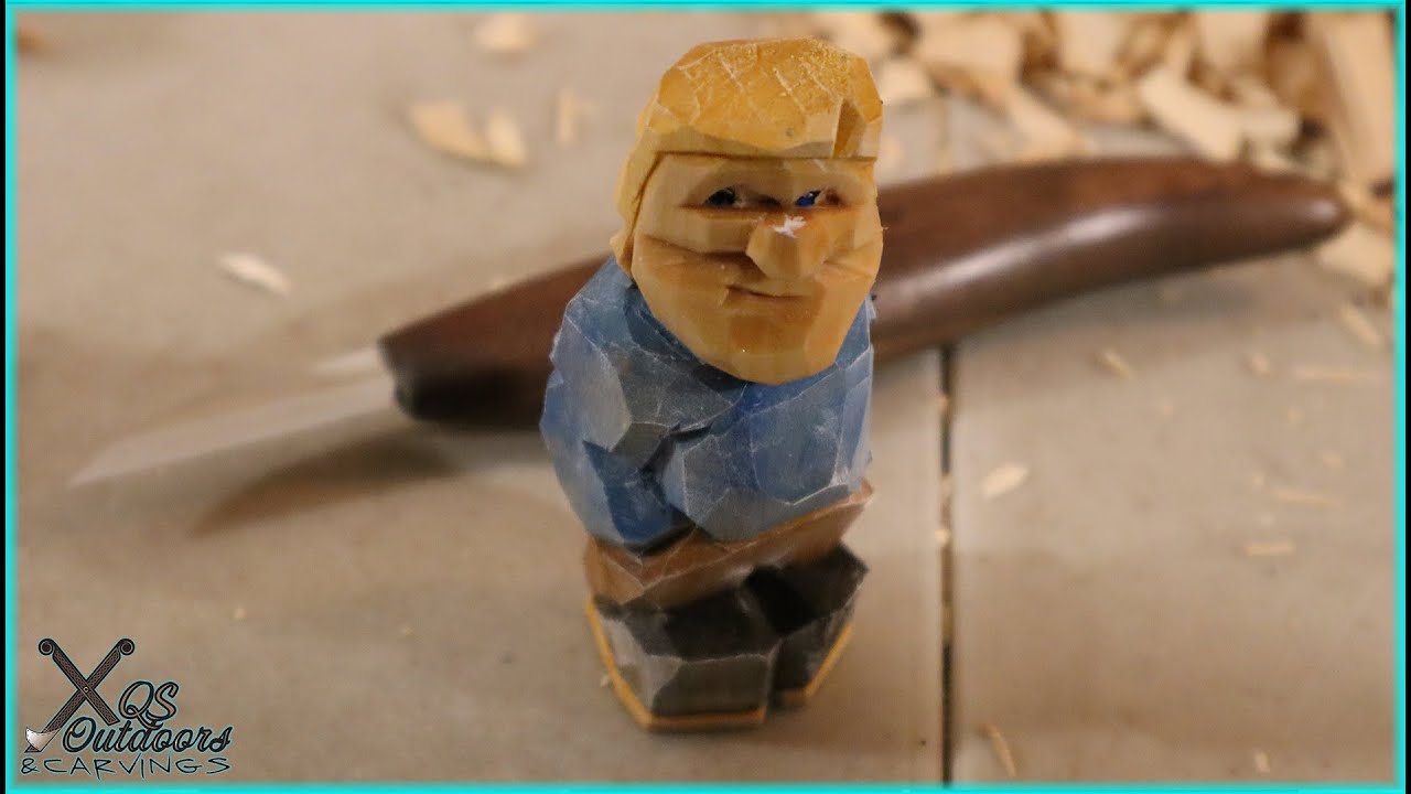 Quietly carving a flat-plane figurine with just a knife from a block of wood