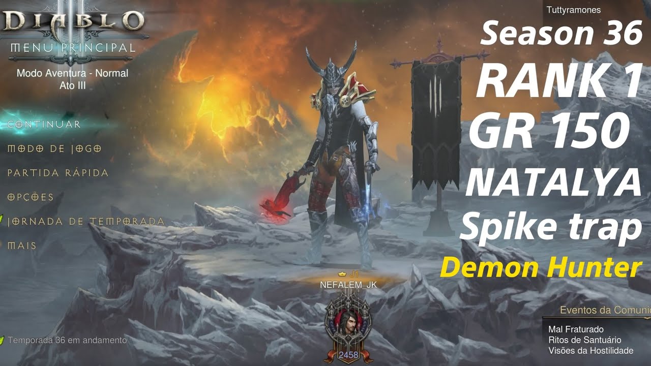 Season 36 RANK 1  GR 150  NATALYA Spike trap Demon Hunter ( 10 / 42  set ).