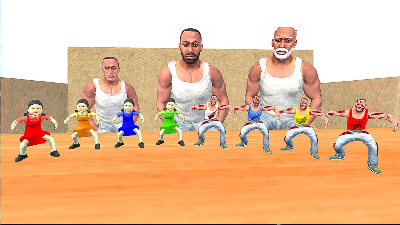 Tiny Colourful Zombie Franklin Vs Tiny Colourful Squid Game Doll in Indian Bike Driving 3D