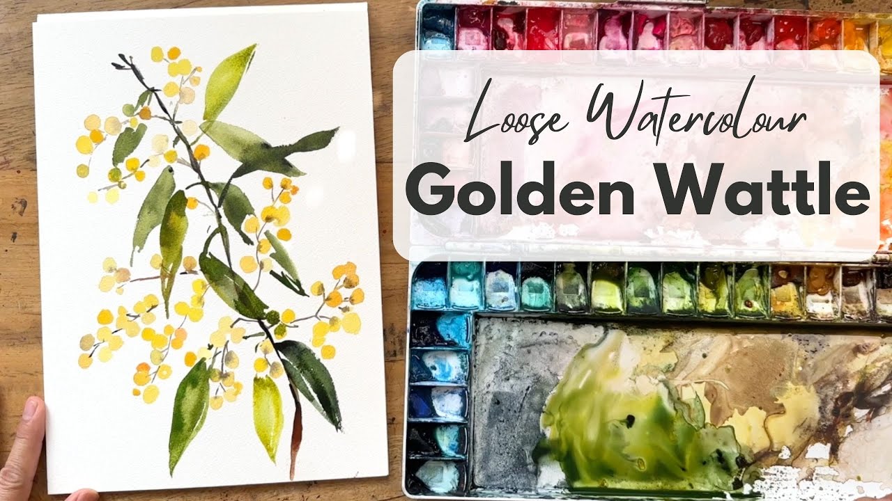 How To Paint A Sprig of Golden Wattle Flower in Loose Watercolour