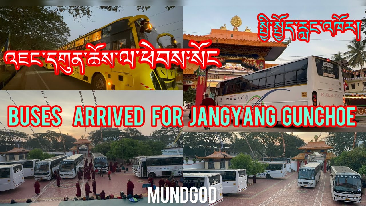འཇང་དགུན་ཆོས་ལ་ཕེབས་སོང་།སྔ་དྲོ་སྐོར་ར་། མོ་གྷོ་།/ Buses arrived for Jangyang Gunchoe/ Mundgod 