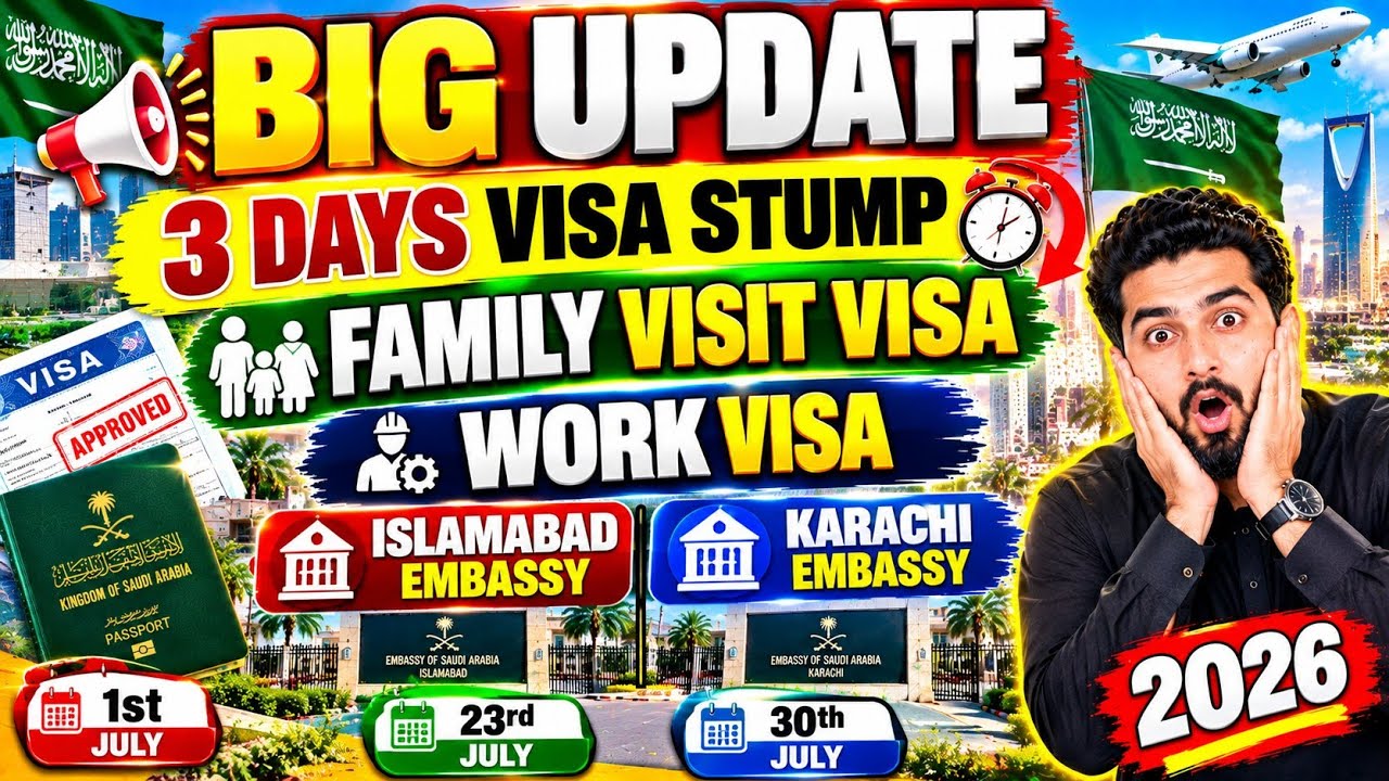 Big Update 🚨 3 Days Visa Stamping | Saudi Family Visit & Work Visa Islamabad Embassy Update Today 🇸🇦
