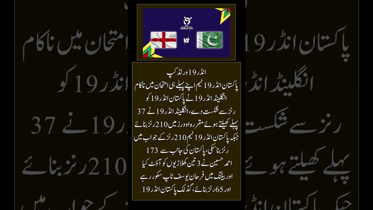 Pakistan U19 Lose Opening Match | England Beat Pakistan by 37 Runs | U19 World Cup 2026