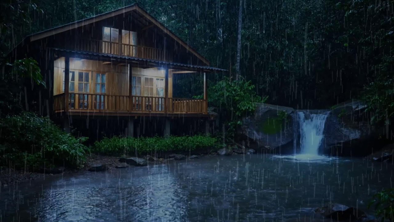 Сильный дождь ночью в лесу 🌲 ASMR | Хижина в горах | Расслабление и сон