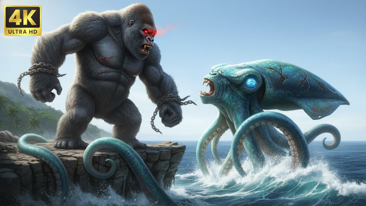 King Kong vs Giant Squid 60 Minutes of Fighting on Skull Island