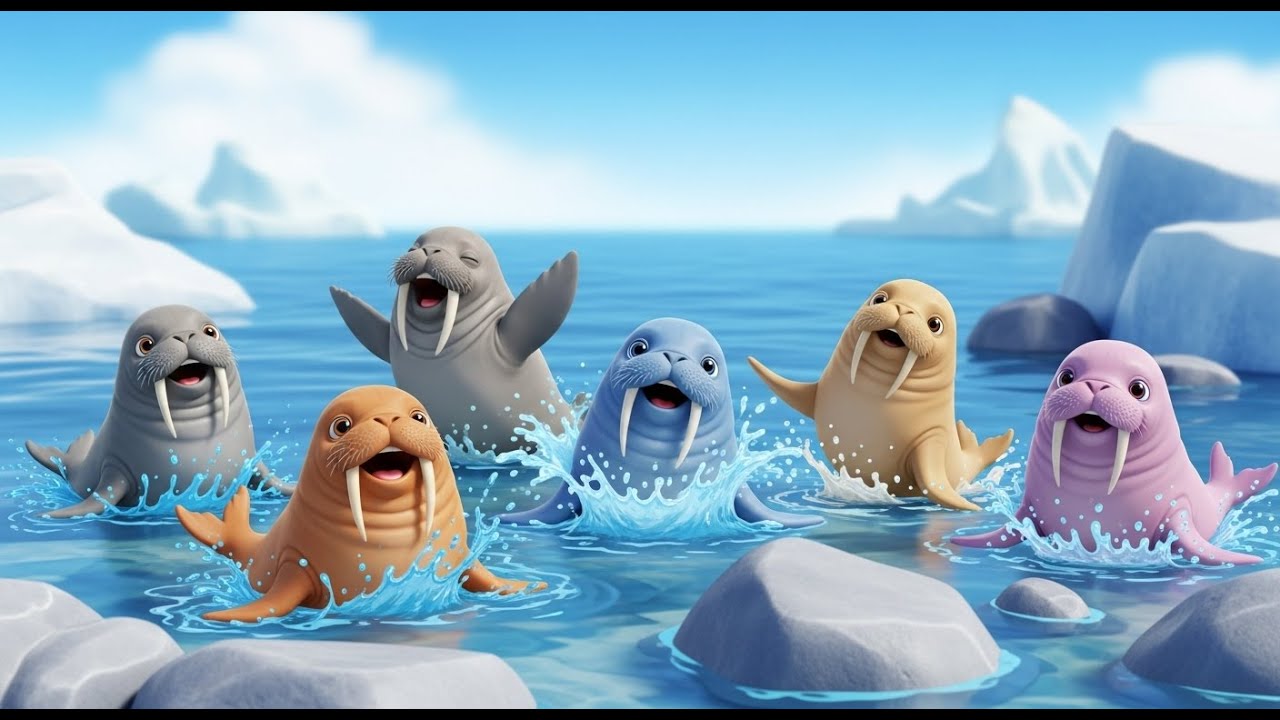 Cinco Pequeñas Morsas Splash Splash Splash | Canciones Infantiles y Rimas para Niños
