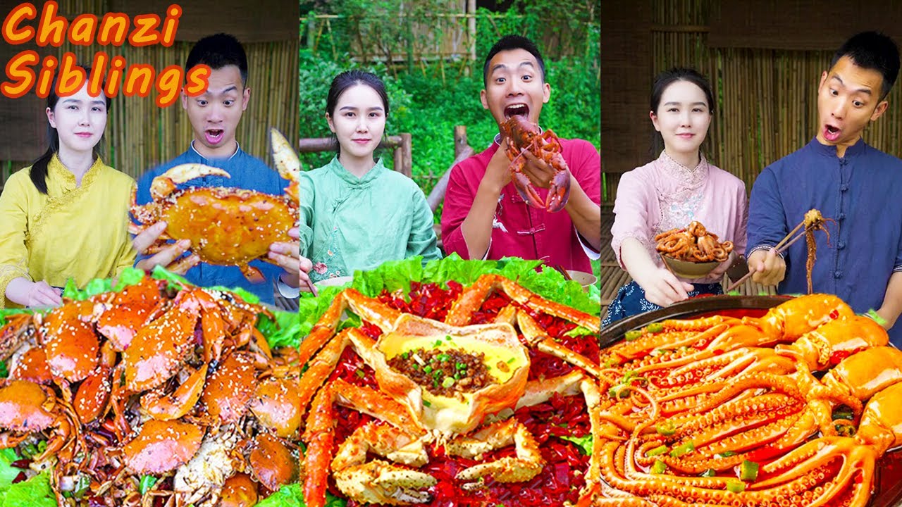 Giant King Crab Eating Challenge🦀|Village Funny Mukbang 2022|Chinese Food Seafood Boil & Spicy Sauce