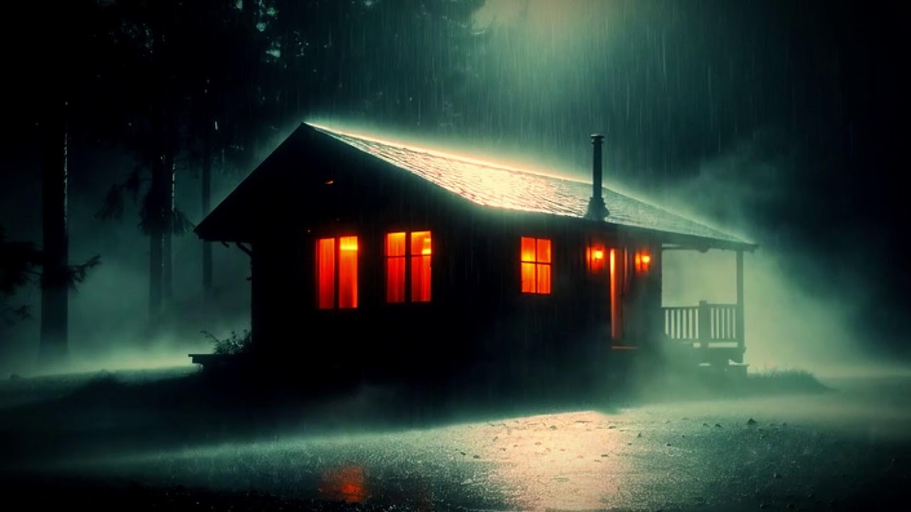 LIVE 24/7  🌧️  Isolated Cabin in the Woods 🔥 |  Fall Asleep Fast  😴 |  Night Storm Ambience  | Black