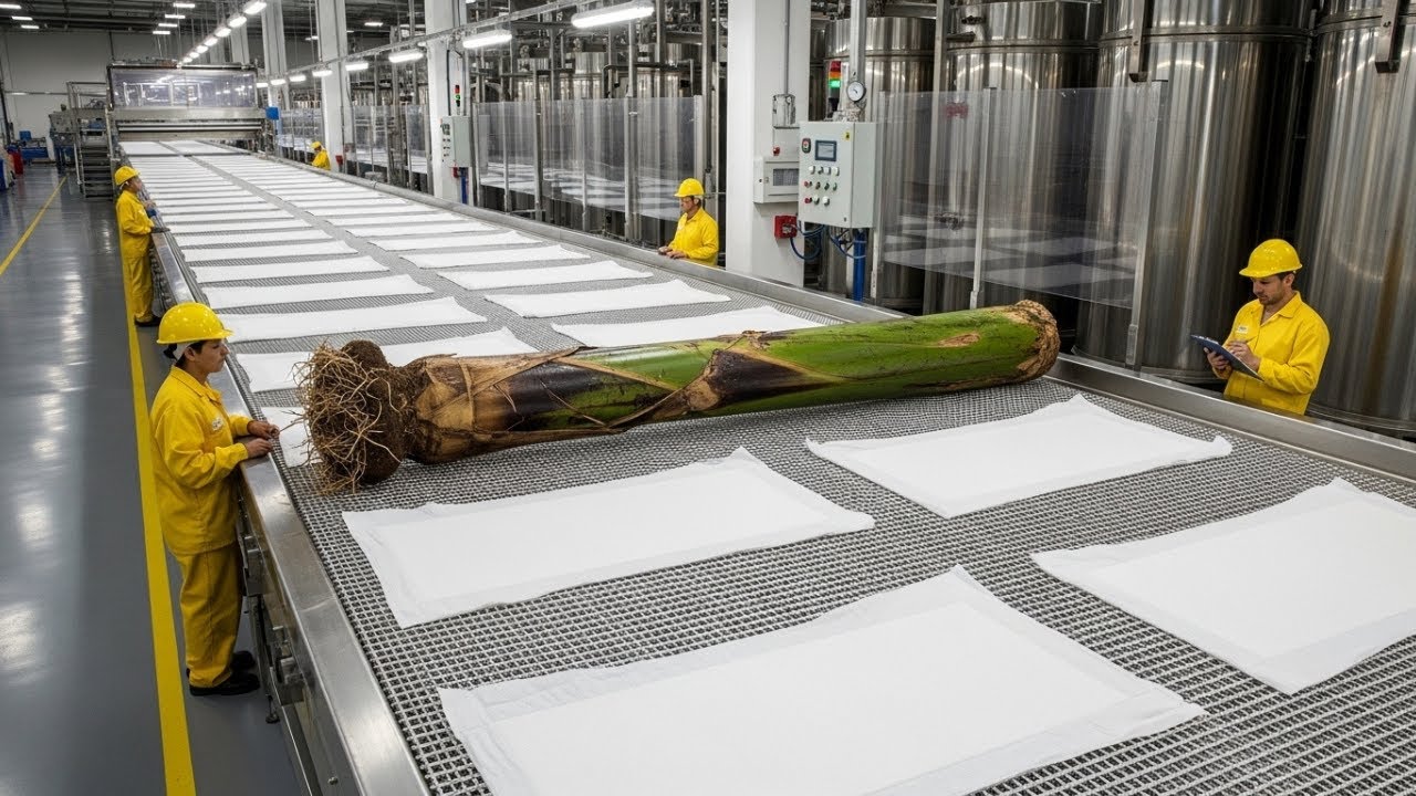Inside The Largest High-Tech Banana Stem Factory & Sanitary Pad Production Process (Full Process)