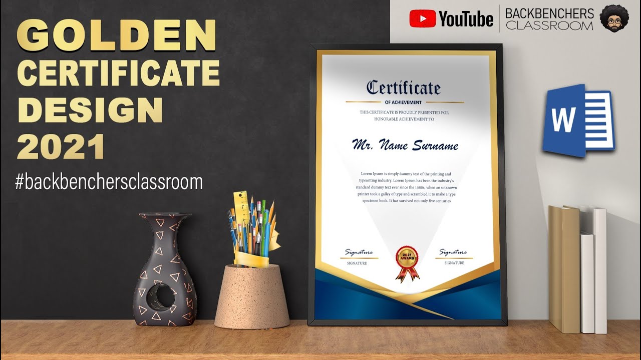 Create Golden Achievement Certificate Design in ms word 2019 | Free Template