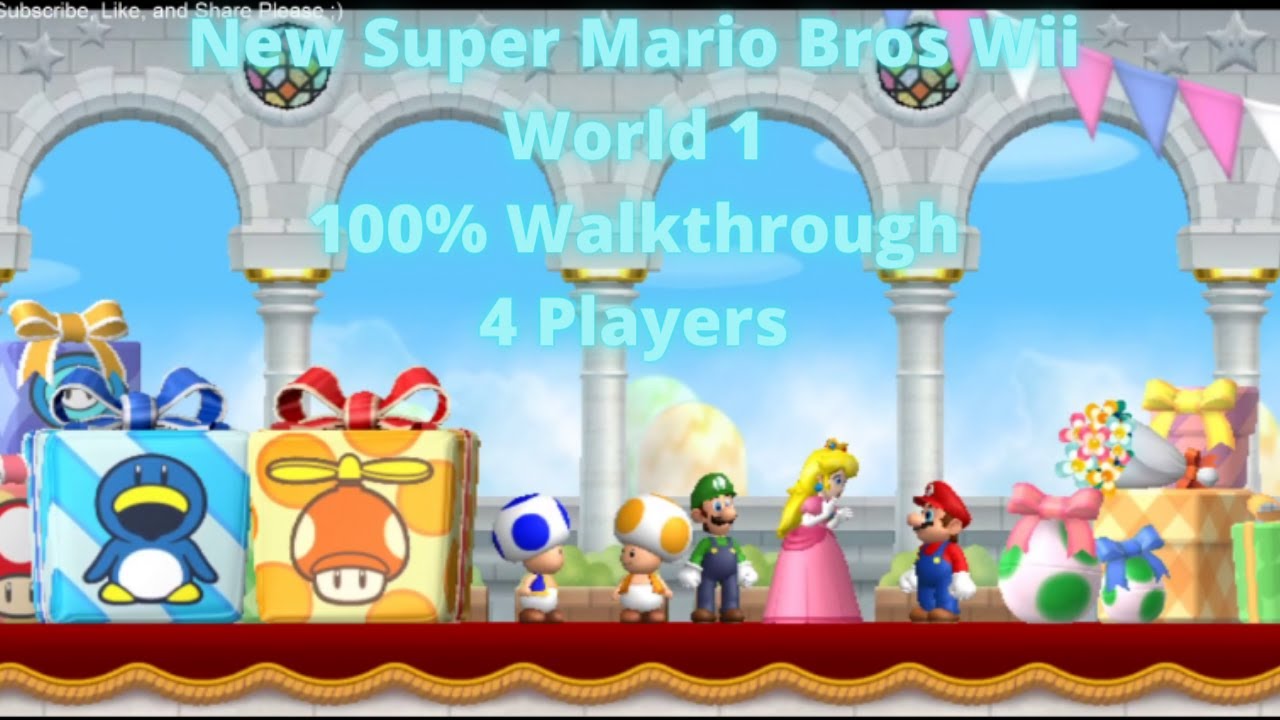 New Super Mario Bros Wii: 100% Walkthrough World 1: 4 Players