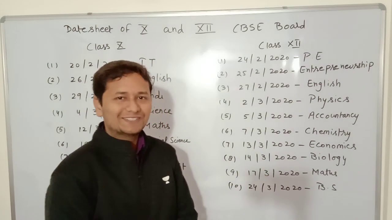 Date sheet of class 10th and 12th board 2020
