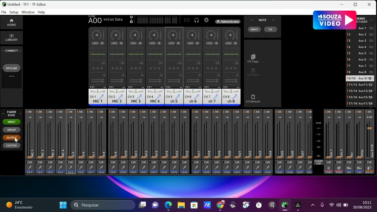 Yamaha TF # Aux ST para Mono