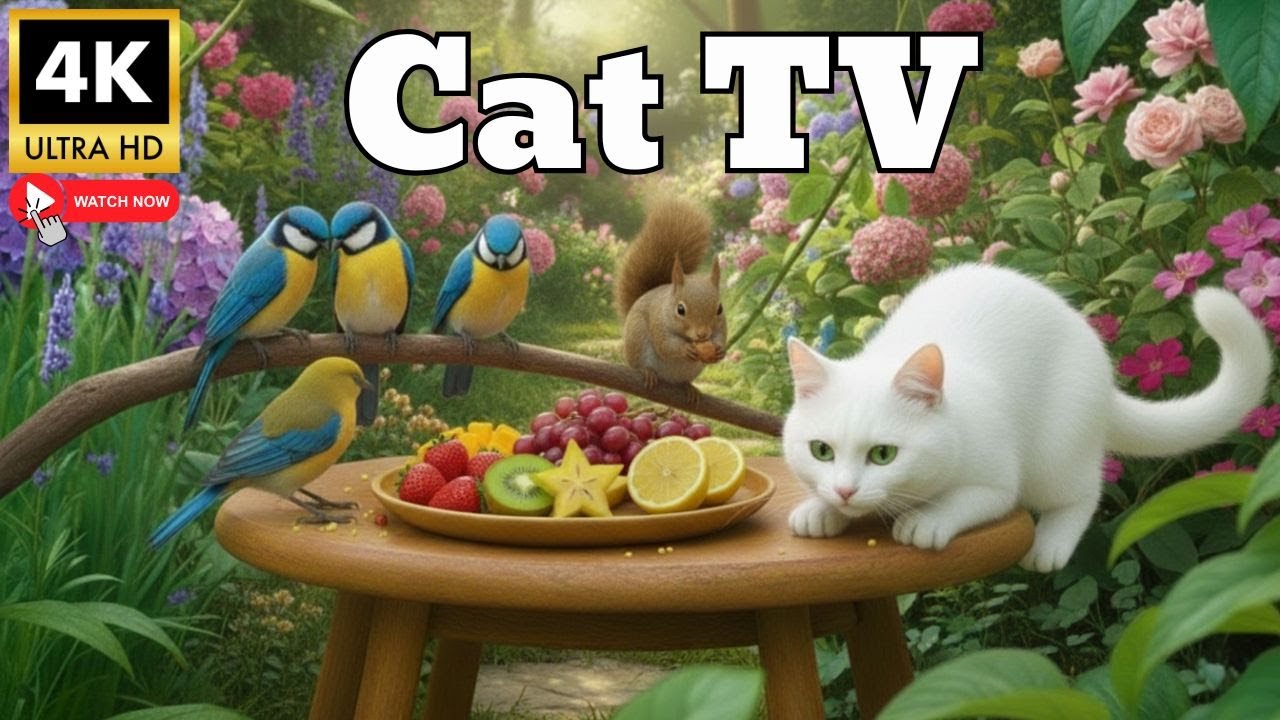 Bird TV for Cats 🐦 Dozens of Cute Birds with a Curious Squirrel Watching | 4K NO ADS