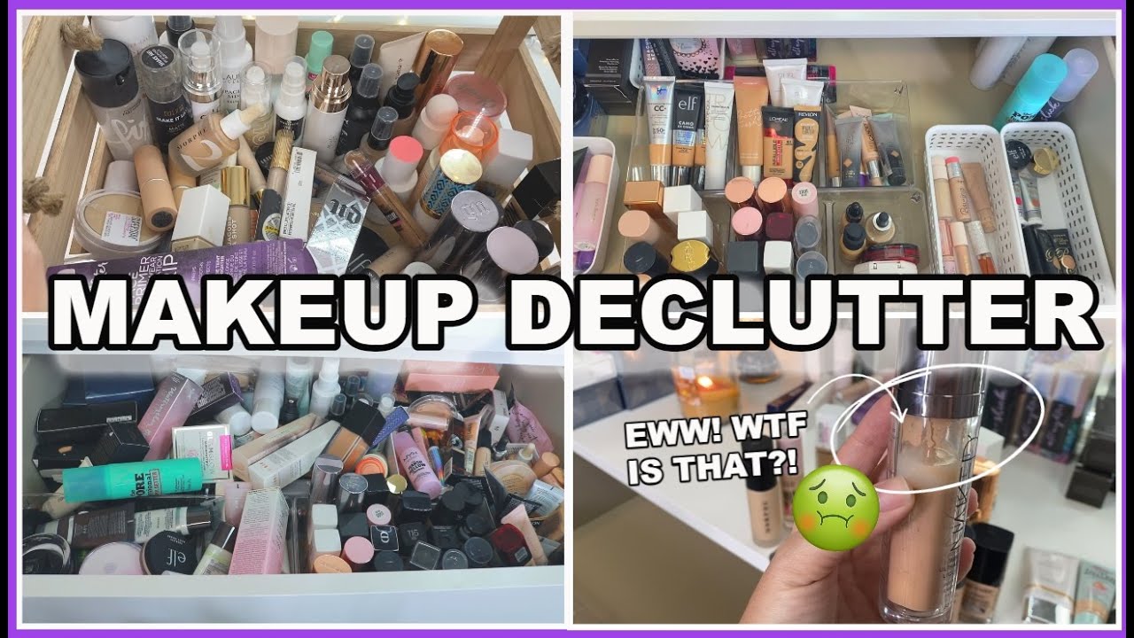 HUGE MAKEUP COLLECTION DECLUTTER || PRIMERS, FOUNDATIONS, CONCEALERS AND MORE! ||  SO MUCH SH*T! ||