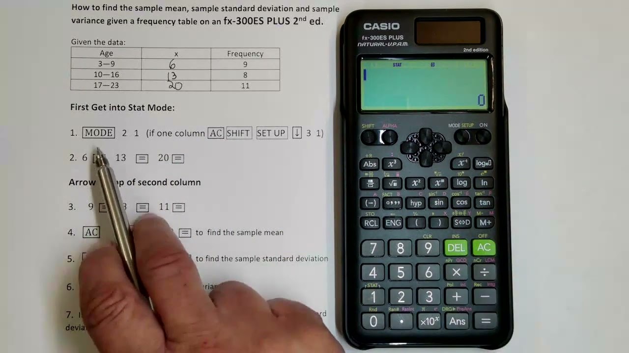 Sample Mean, Standard Deviation and Variance from a Frequency Table on a Casio fx-300ES PLUS 2nd ed