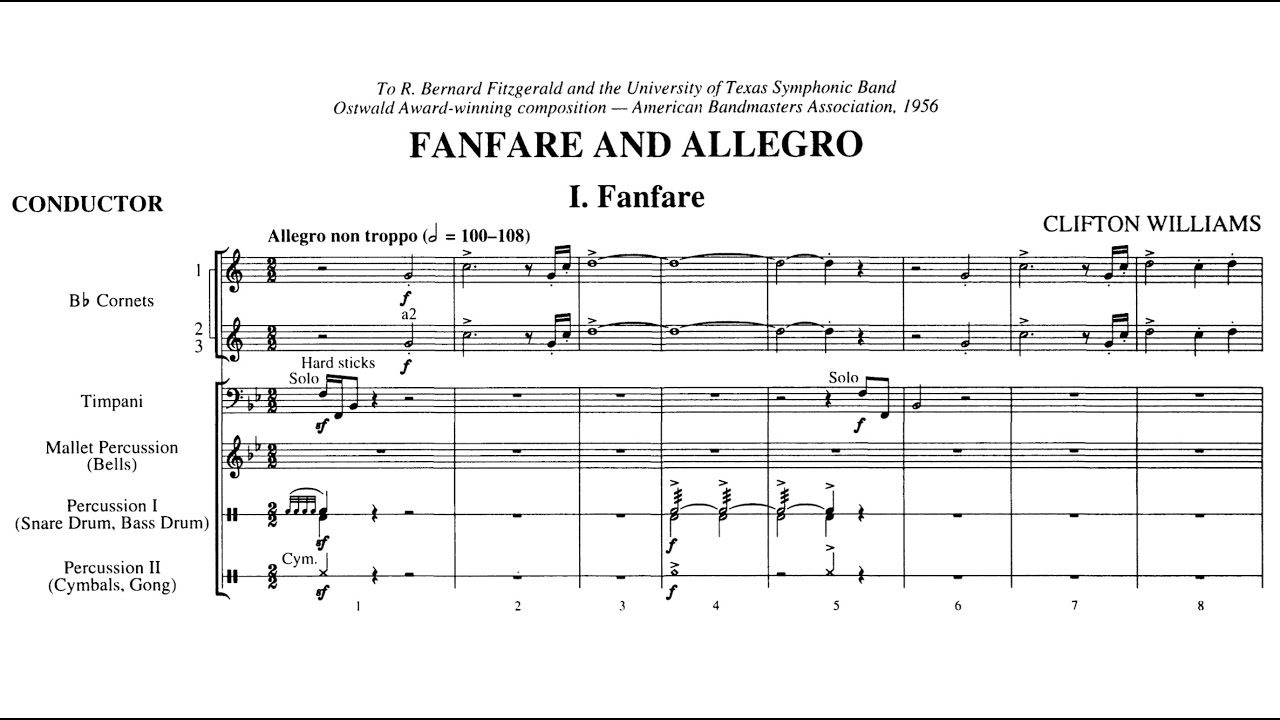 [Full Score] Clifton WiIliams - Fanfare and Allegro (1956) for symphonic band