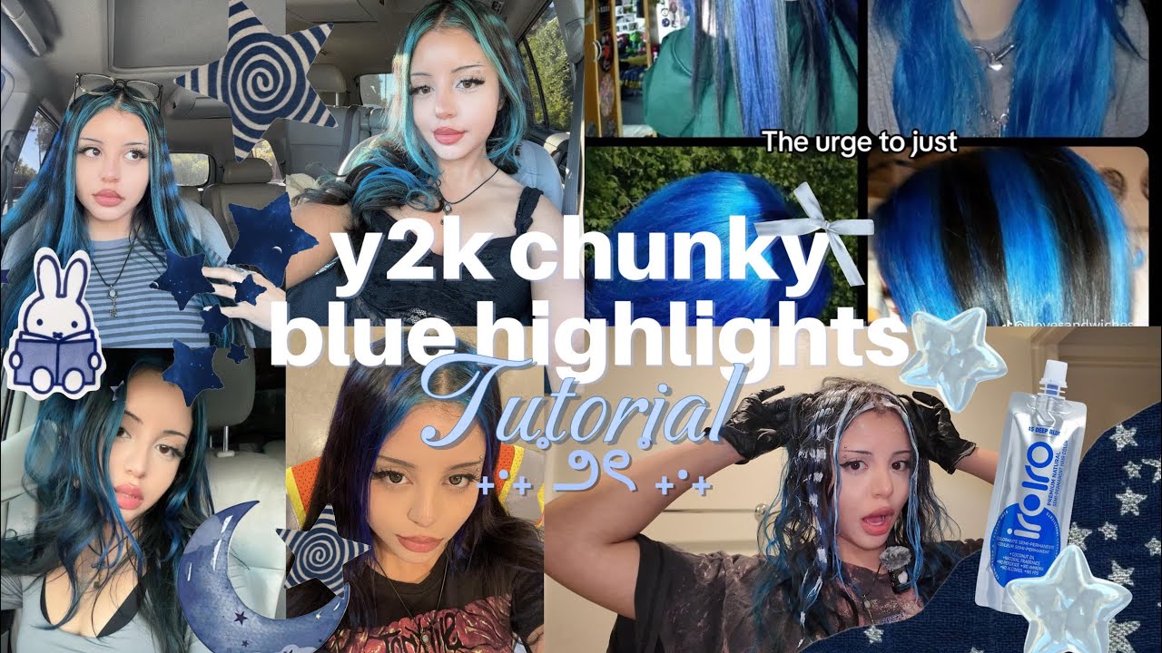 Y2K Chunky Blue Highlights At Home HAIR DYE TUTORIAL