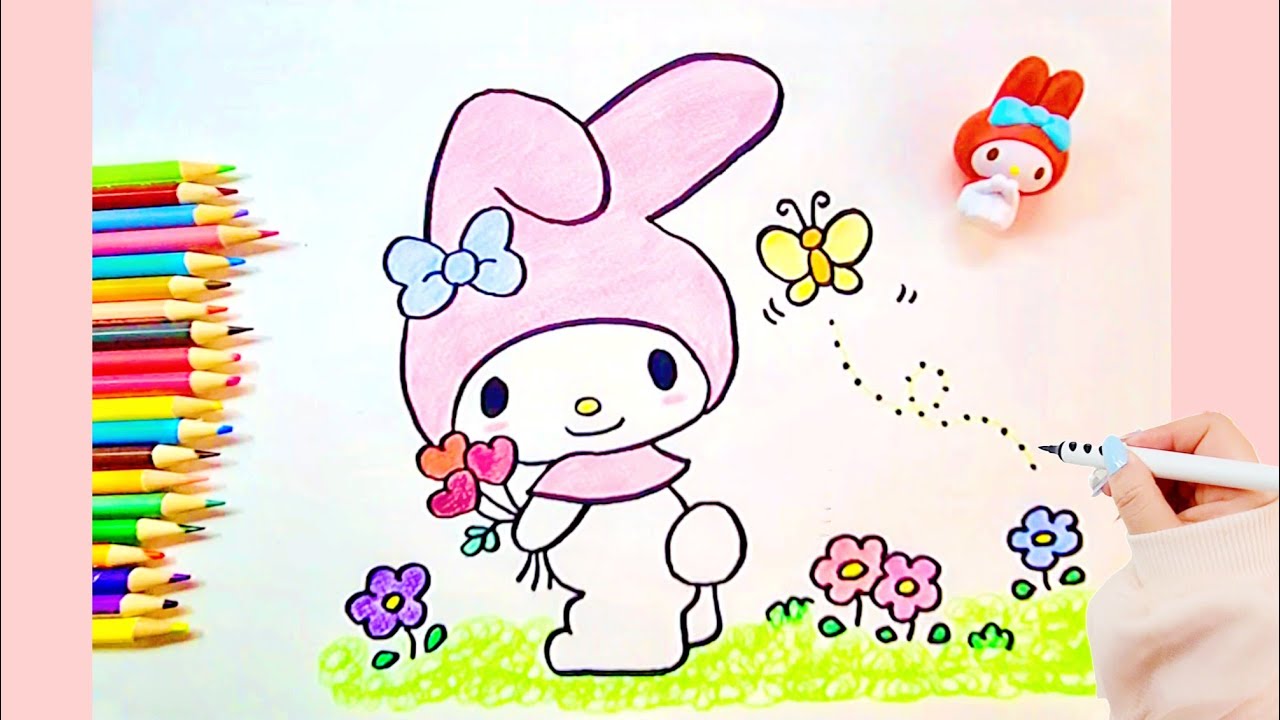 Draw and Color My Melody in Spring 🦋🌷🌈 Drawings for Kids🎨