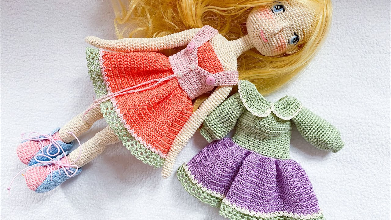 Crochet realistic doll body dresses tutorial 👗