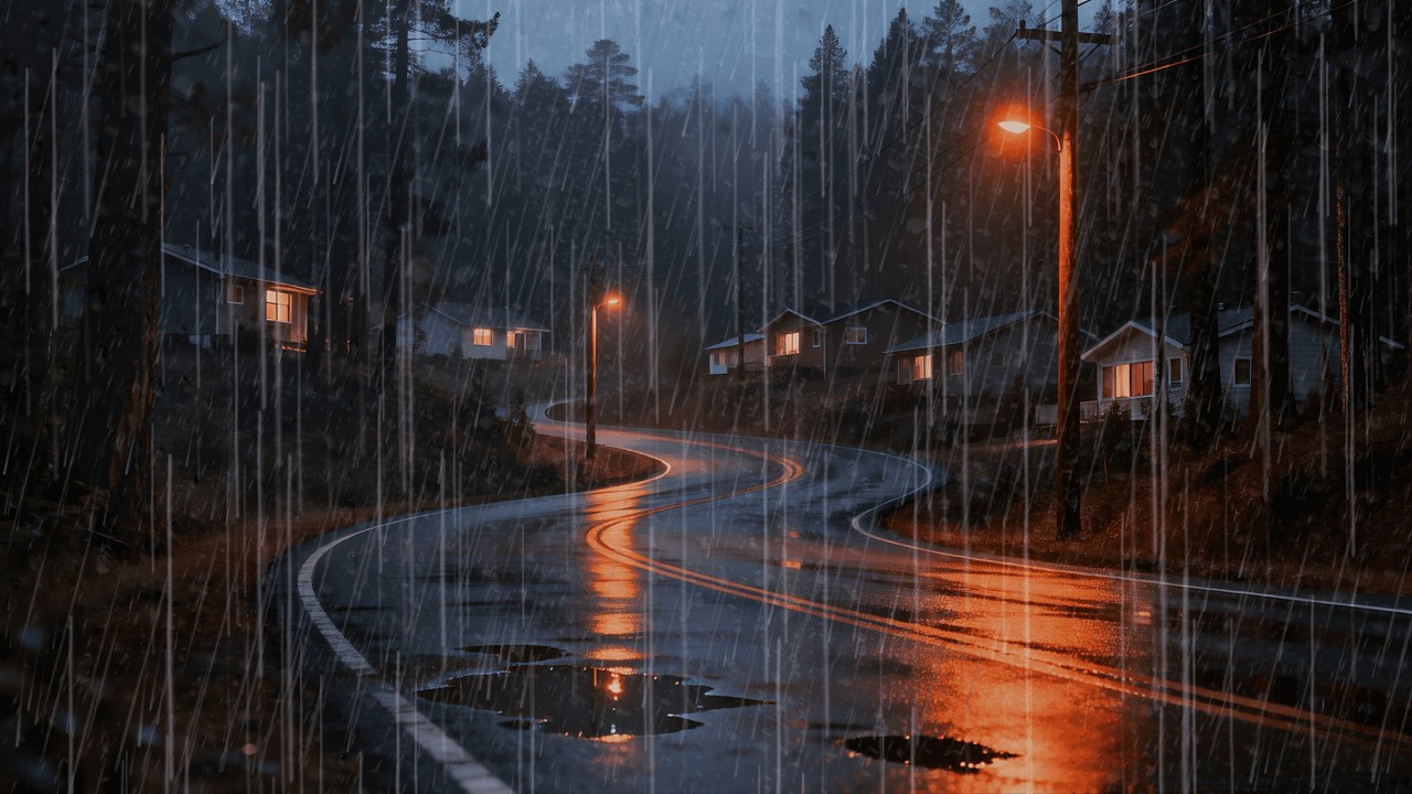 🌧️ Calming Rain Sounds for Sleep (NO THUNDER, NO ADS) - Wet Road Rain in Forest Night