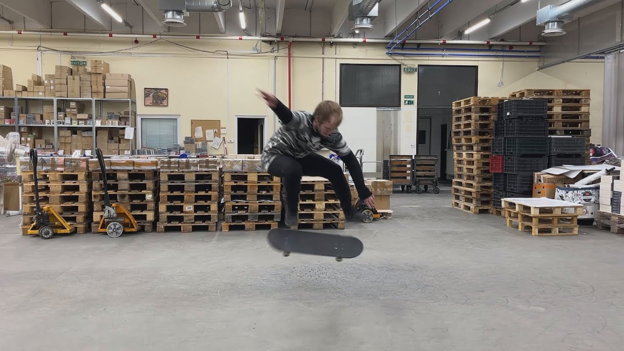 Last skate session on this board, varial heel madness…