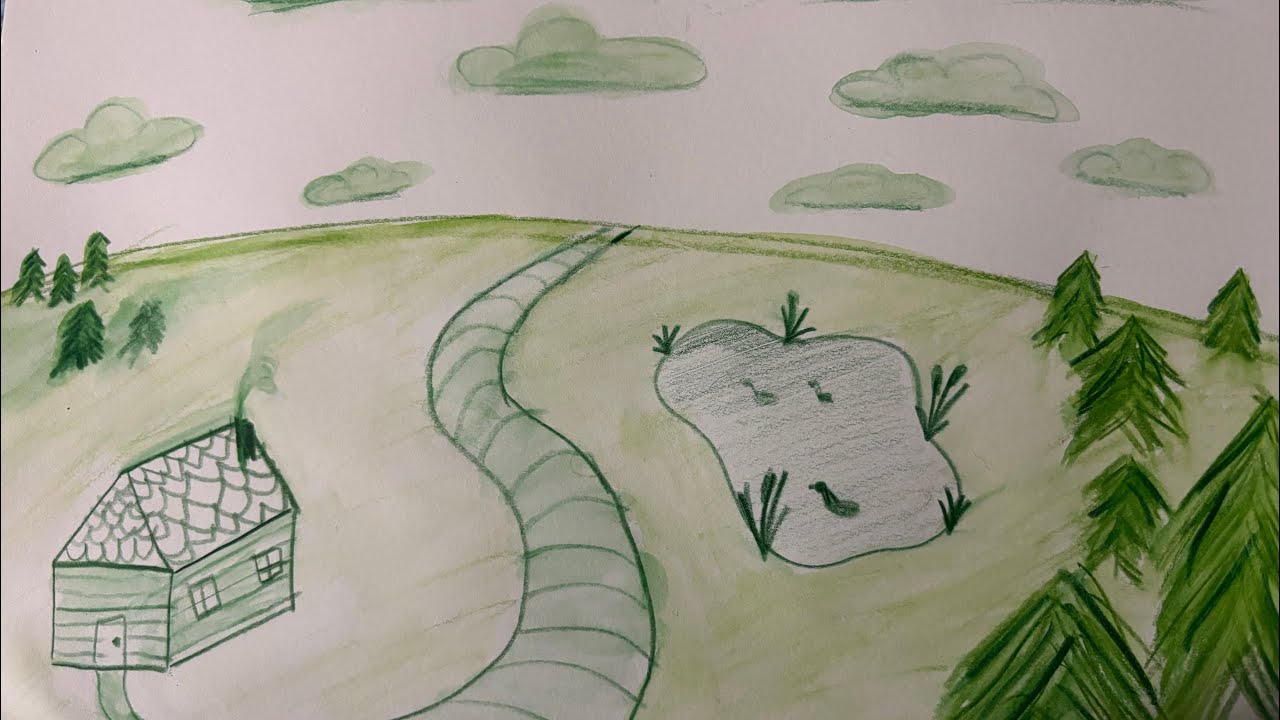 Monochromatic landscape- water color pencils