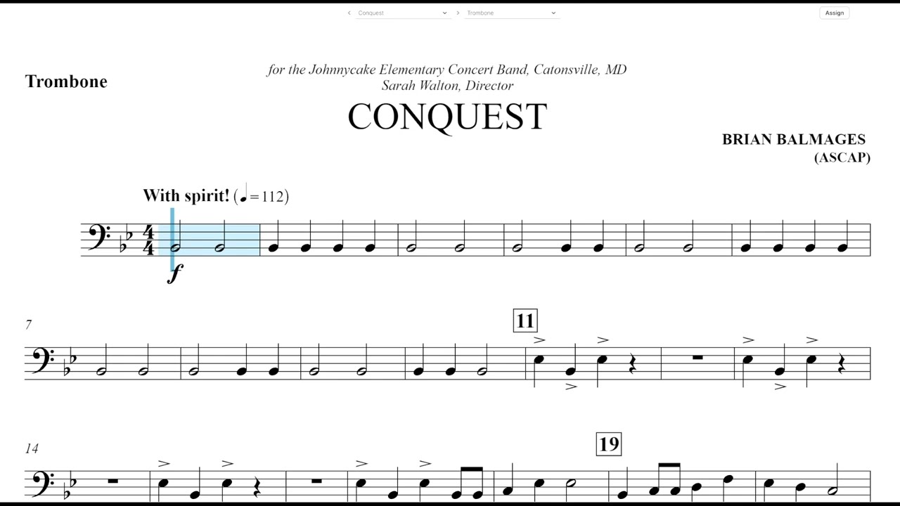 Conquest (Brian Balmages)  Trombone & Baritone B.C.  Play Along