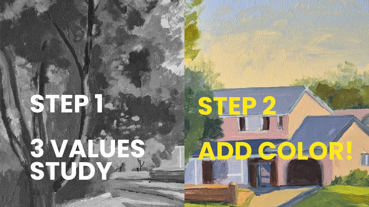 Simple Landscape Painting Tutorial | 3-Value Method | Step by Step