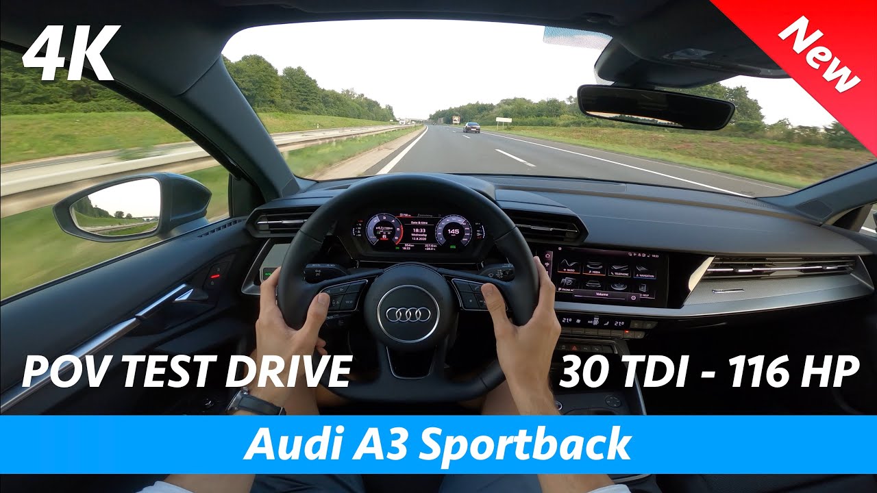 Audi A3 Sportback 2020 - тест-драйв POV в 4K | 30 TDI - 116 л.с., Время разгона 0-100 км/ч
