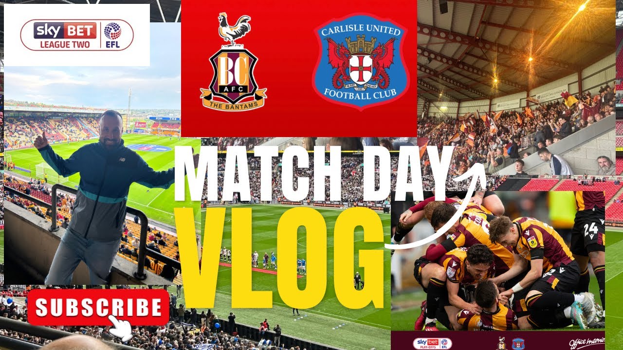 WHAT AN ATMOSPHERE AT THE VALLEY PARADE!! Pitch invaders, BRADFORD CITY 1-0 CARLISLE UNITED. 14.5.23